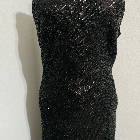 Zara Bloggers Fav Black Sequin Halter Neckline Midi Christmas Holiday Dress Sz L - Picture 13 of 17